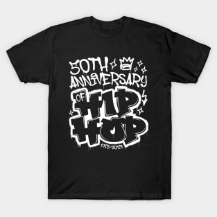 50 Years Hip Hop Vinyl Retro Graffiti 50th Anniversary Black White T-Shirt